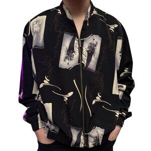 Vintage Black Patterned Bomber‎ Jacket